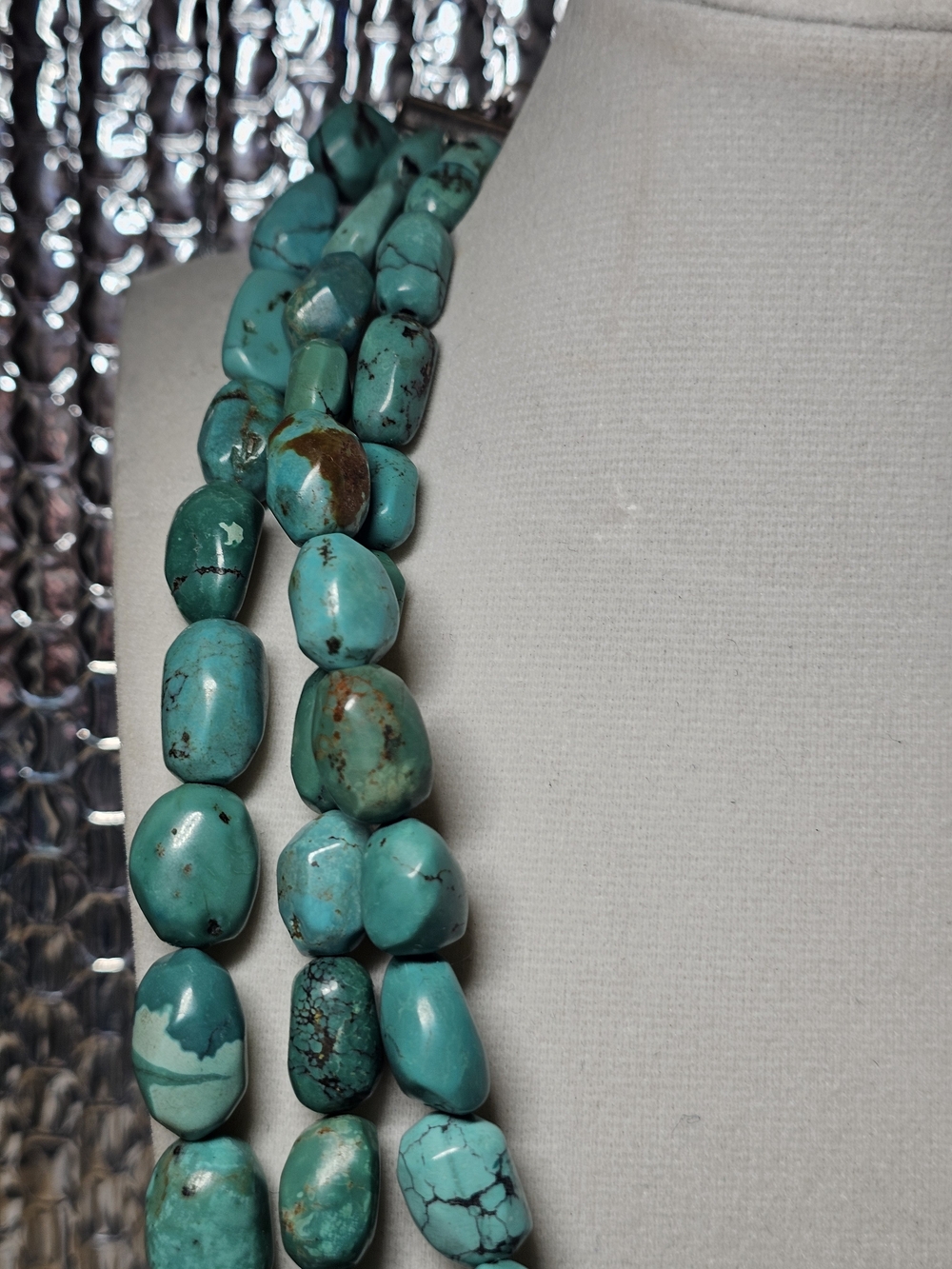 Vintage Jay King DRT Tripple Turquoise Bead Sterling Silver 21" Necklace - Picture 2 of 9